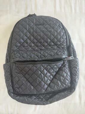MZ Wallace Black Quilted Nylon Backpack Multi-Pocket Lightweight Travel Bag